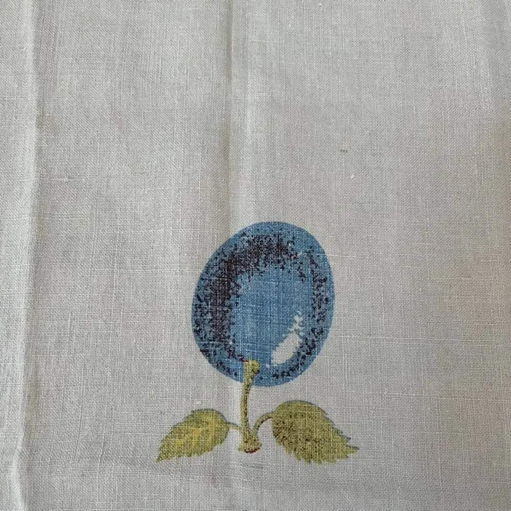 Vintage Linen Kitchen Tea Towel Printed Fruit Motif Scallop Decorative Trim